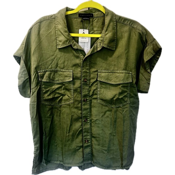 Sanctuary Tops - Sanctuary So Cal Button Down Shirt Olive Green Utility Short Sleeve NWT Size L